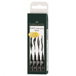 Pochette de 4 feutres B/SB/SC/1.5 Pitt Artist pens noir de Faber-Castell