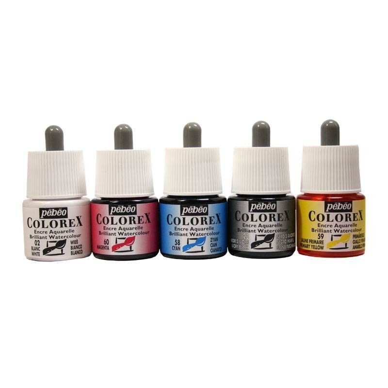 COLOREX : Encre aquarelle COLOREX, coffret de 5 flacons encre Colorex