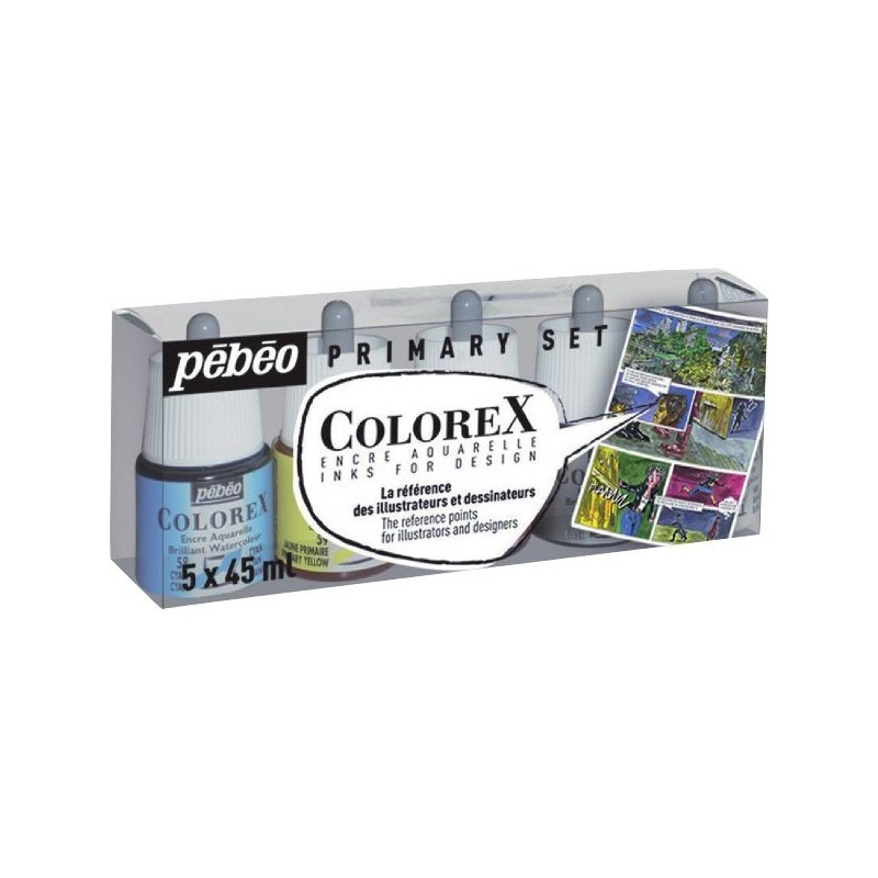 COLOREX : Encre aquarelle COLOREX, coffret de 5 flacons encre Colorex