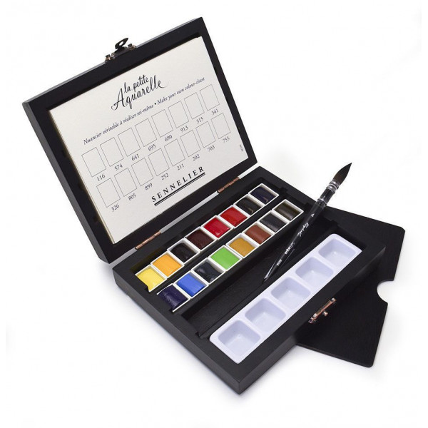 Coffret bois "La petite Aquarelle" - 16 demi-godets - Sennelier