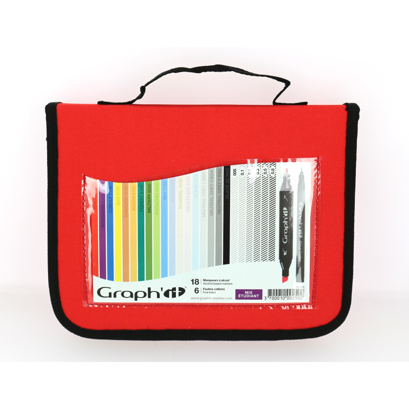 Trousse Graph'it contenant 18 marqueurs à alcool + 6 feutres calibrés