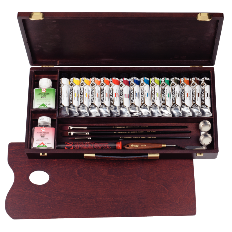 Coffret 15 tubes rembrandt extra fine et accessoires 