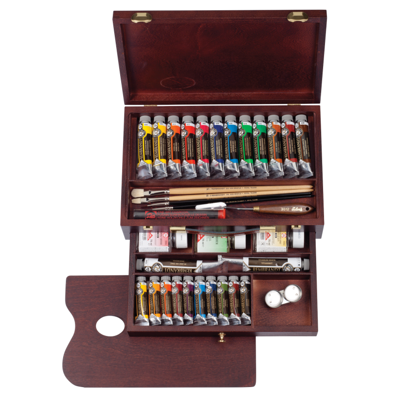 Coffret Huile complet tiroir 24 tubes Rembrandt et accessoires 