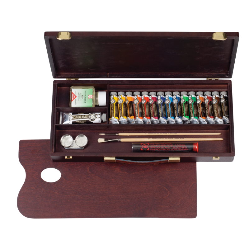 Coffret Huile complet tiroir 15 tubes Rembrandt et accessoires 
