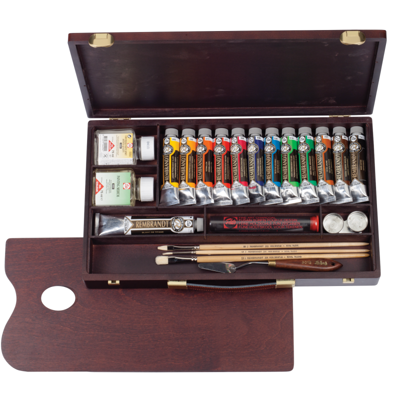 Coffret Huile complet tiroir 13 tubes Rembrandt et accessoires 