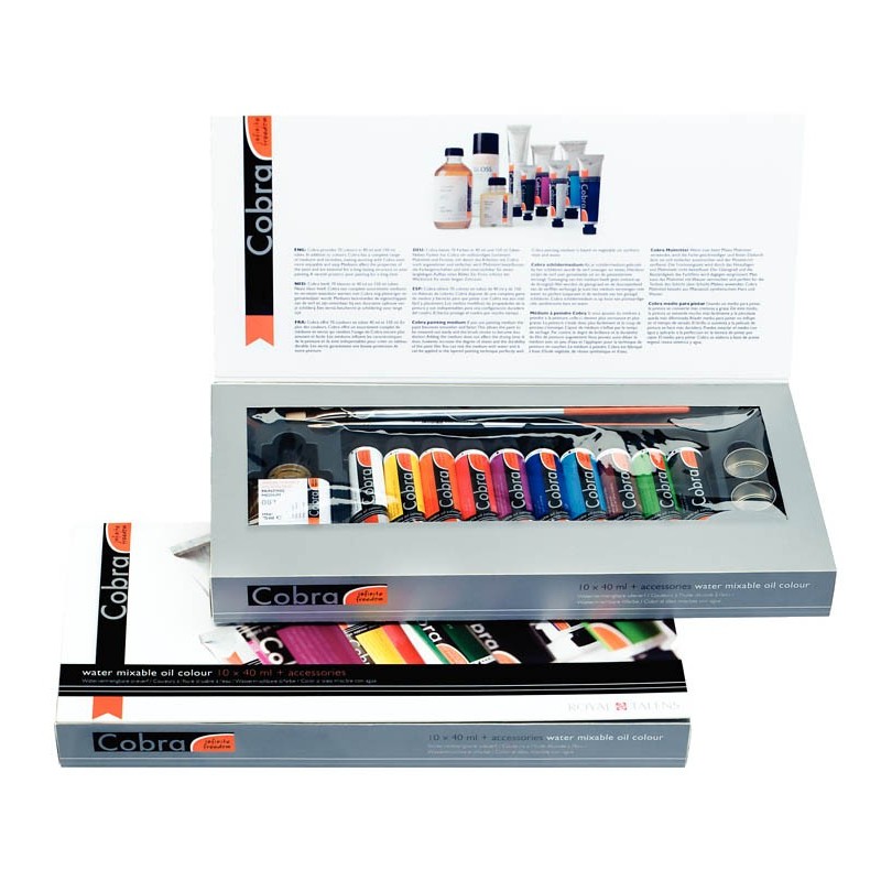Set de 10 couleurs à l'huile diluable à l'eau Cobra et accessoires