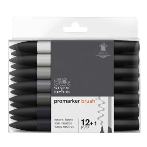 Set de 12 Promarker Brush + blender offert  - Tons neutres