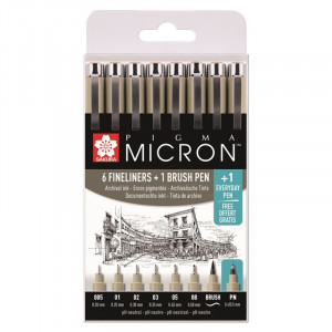 Set de 7 feutres Pigma Micron + feutre PN offert