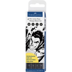 Pochette 4 feutres Pitt noir spécial Manga XS/S/F/B de Faber-Castell