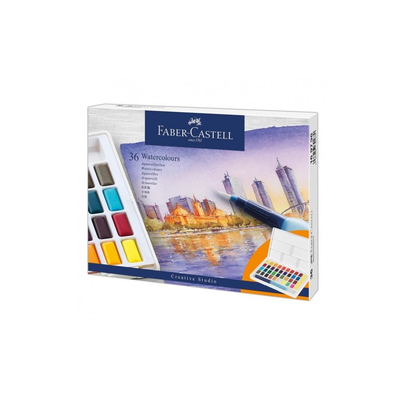 Boîte de 36 demi-godets d'aquarelle Faber-castell