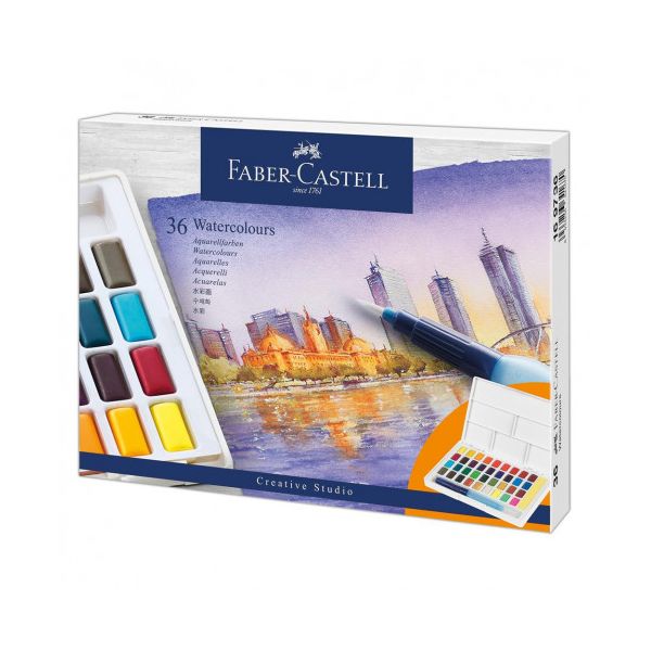 Boîte de 36 demi-godets d'aquarelle Faber-castell