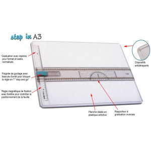 Planche à dessin au format A3 cavec système de blocage stop + go