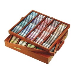 Coffret bois de luxe de pastels à l'écu. 