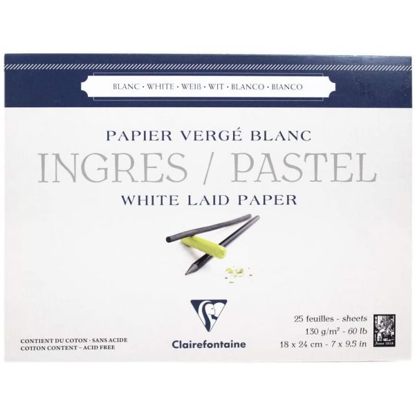Clairefontaine 96481C Bloc de papier vergé pour dessin au fusain/pastel/sanguine 25 Feuilles Blanc 