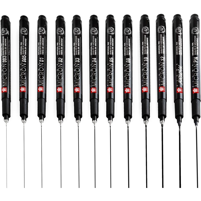 assortiment de 12 fineliners à encre noire permanente
