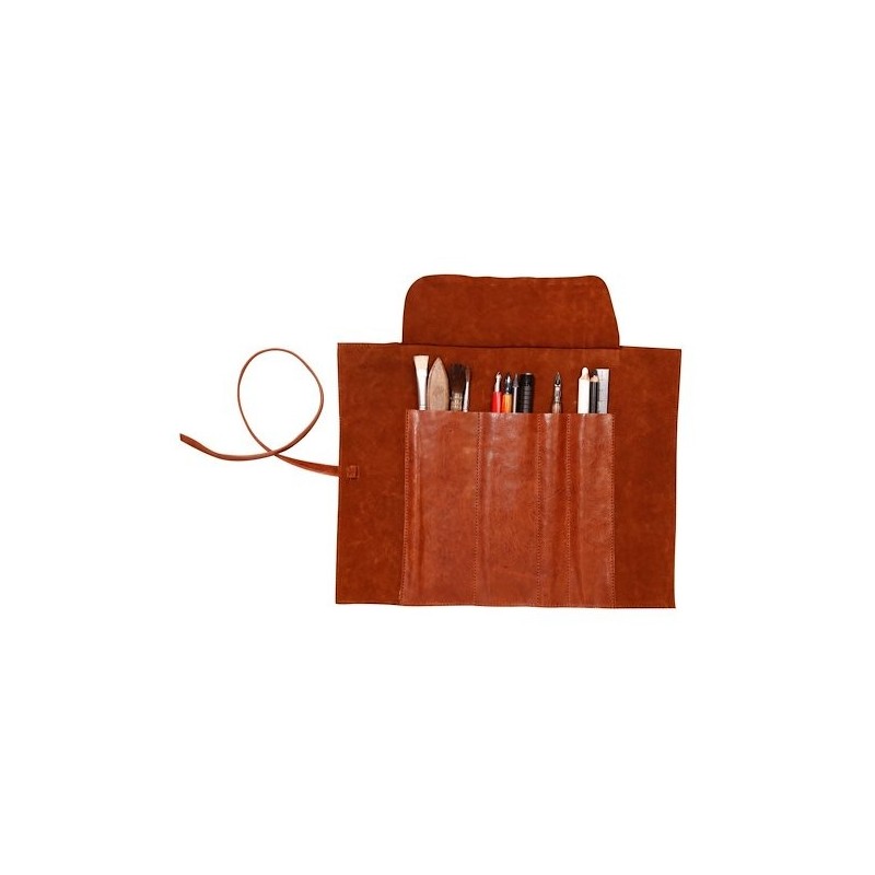 Trousse Flying Spirit - Cuir véritiable - couleur cognac Clairefontaine