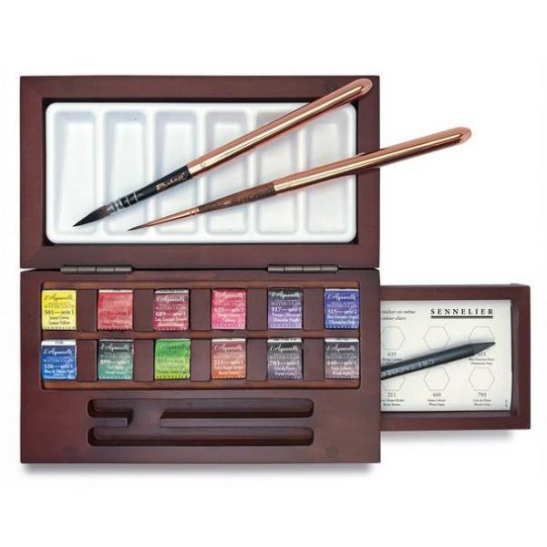 Coffret bois aquarelle extra-fine Sennelier + accessoires