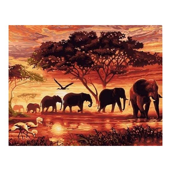Peinture par numéros - Eléphants au Coucher du soleil - Figured'Art 