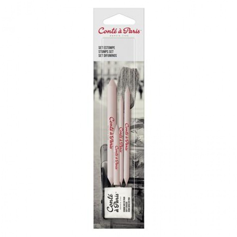 Set 3 estompes, tortillon et gomme mie de pain - Conté