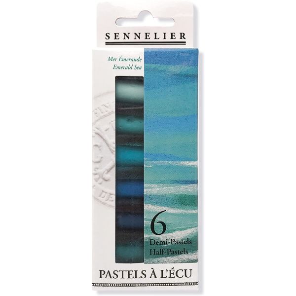 Etui 6 demi pastels à l'écu - Mer émeraude - Sennelier