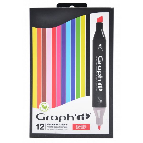 Set de 12 marqueurs à alcool Graph'it - Creastore