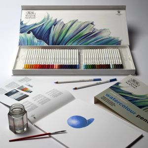 Contenu boîte de 50 crayons de couleur aquarellables + accessoires - Studio Collection - Winsor & Newton