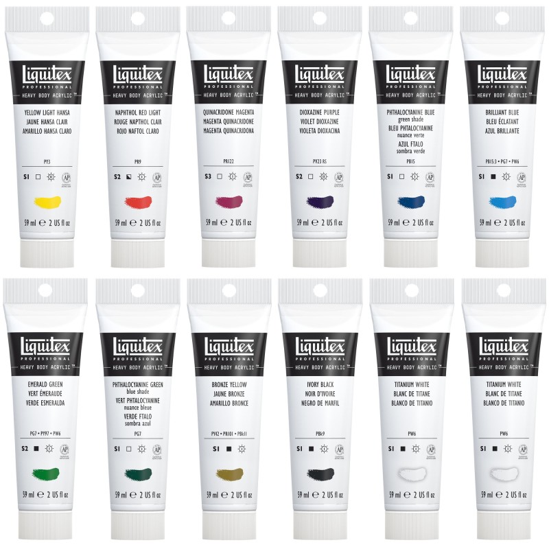 Contenu set 12 tubes d'acrylique extra-fine Liquitex Heavy Body