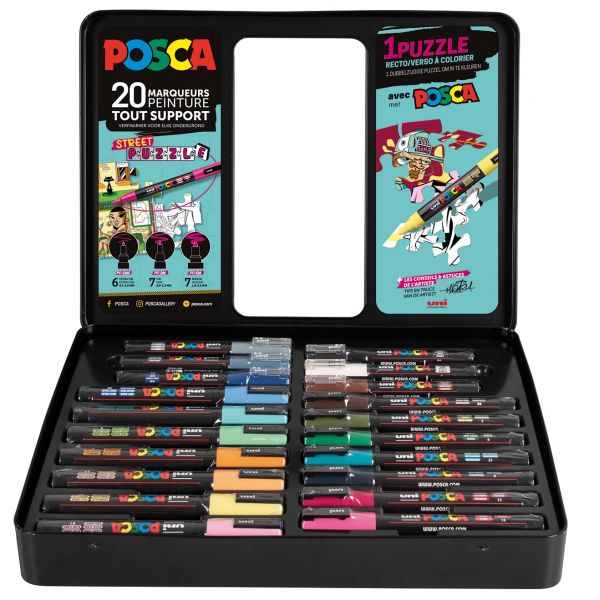 Mallette métal de 20 marqueurs POSCA - Street Puzzle (Möka) - Creastore