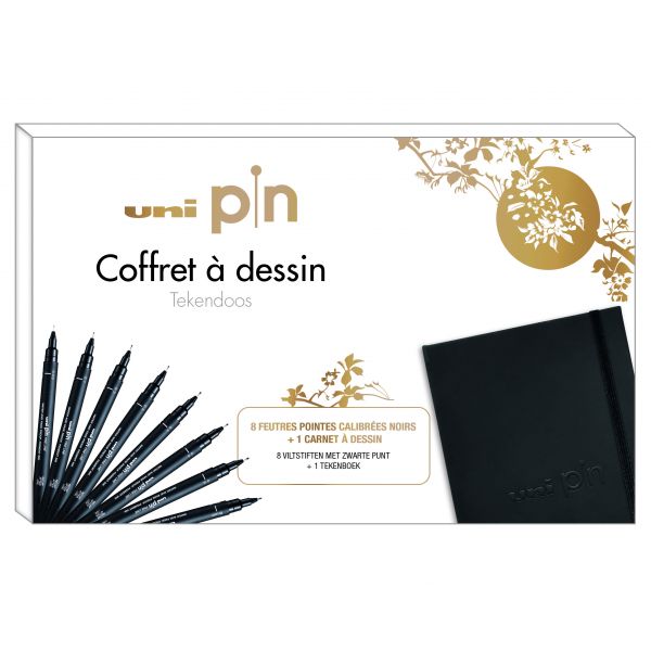 Coffret 8 feutres calibrés Uni Pin + carnet de dessin