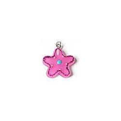 Pendentif plastique - Fleur : rose, bleu, jaune, vert