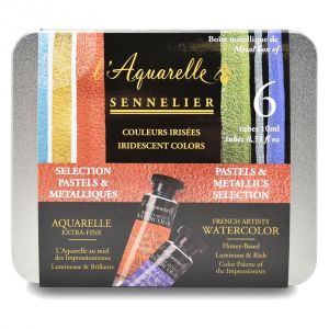 Boite métal aquarelle extra-fine - Couleurs irisées - 6 tubes 10ml - Sennelier