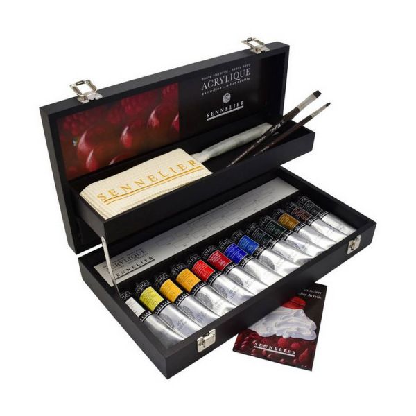 Coffret noir acrylique extra-fine ouvert - 13 tubes 60ml - Sennelier