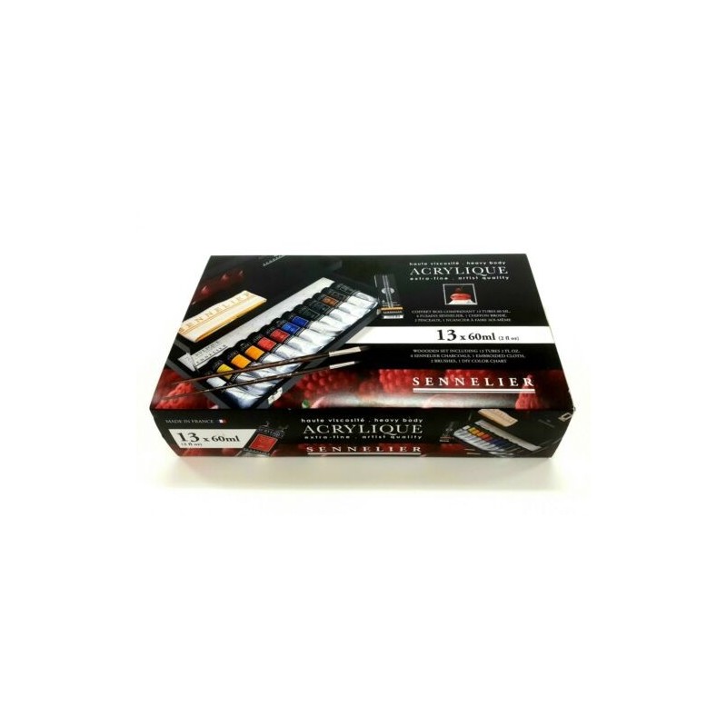Coffret noir acrylique extra-fine fermé - 13 tubes 60ml - Sennelier
