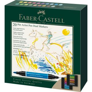 Boite set 20 feutres Pitt Artist Dual marker - Double-pointe - Faber-Castell