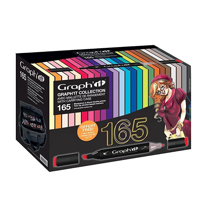 Boite du coffret 165 marqueurs GRAPH'IT + Mallette + 1 bloc layout offert