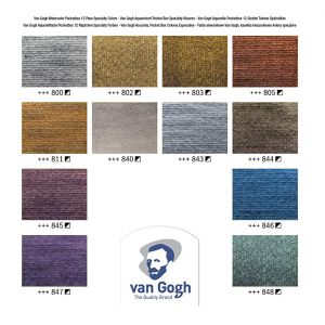Couleurs nuancier du set 12 demi-godets d'aquarelle - Métallisés/irisés - Van Gogh