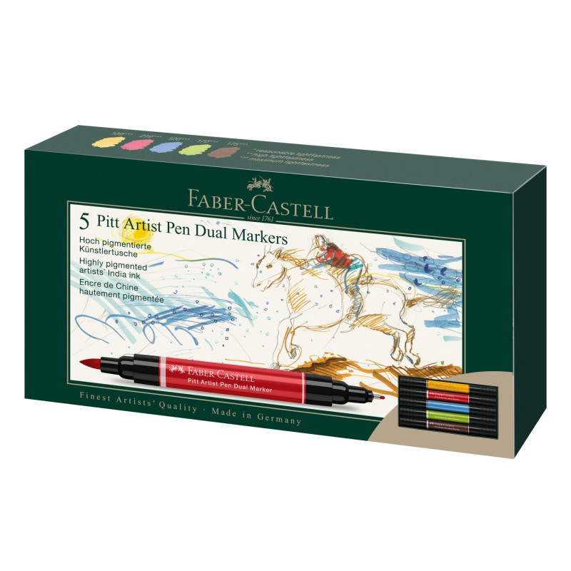 Set 5 feutres Pitt Artist Dual marker - Double-pointe - Faber-Castell