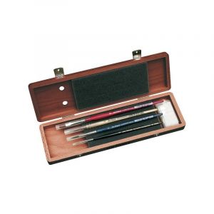 Coffret en bois contenant 4 pinceaux Da Vinci pour aquarelle