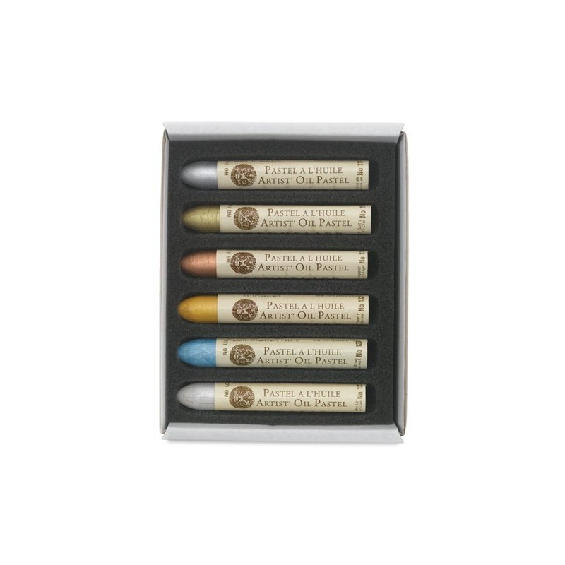 Contenu de la boite pastels à l'huile couleurs irisées - 6 pastels - Sennelier