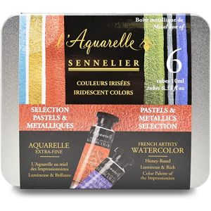 Boite métal aquarelle extra-fine - Pastel + métallique- 6 tubes 10ml - Sennelier