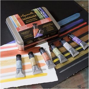 Boite métal aquarelle extra-fine - Pastel + métallique- 6 tubes 10ml - Sennelier