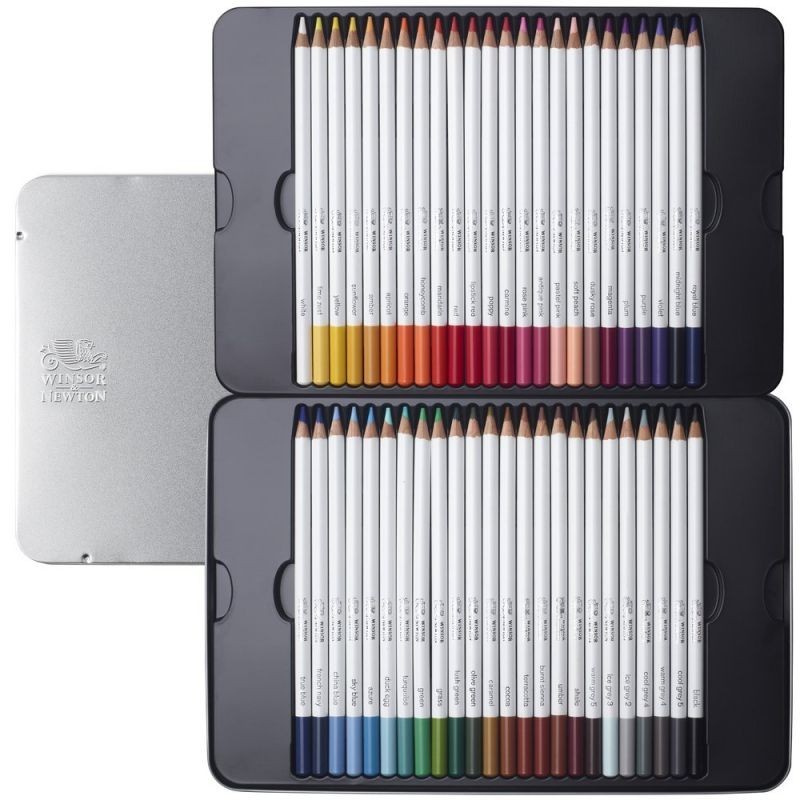 Boîte de 48 crayons de couleur aquarellables - Winsor & Newton - texture douce, diluables à l'eau pour de superbes effets