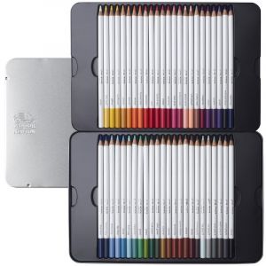 Boîte de 48 crayons de couleur aquarellables - Winsor & Newton - texture douce, diluables à l'eau pour de superbes effets
