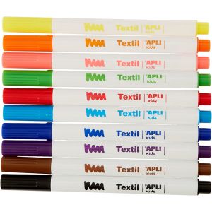 Set 10 feutres de couleurs assorties Textile - Apli