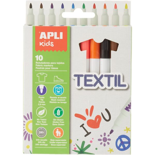 Boite du set de 10 feutres Textile - Apli