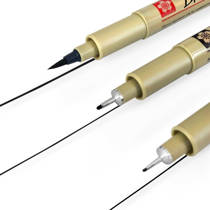 Tailles des pointes du set 2 Pigma Micron + 1 feutre brush offert