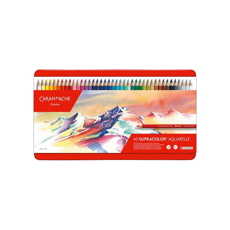 Boîte 40 crayons de couleur aquarellables Supracolor - mine tendre 3.8mm -Caran d'Ache
