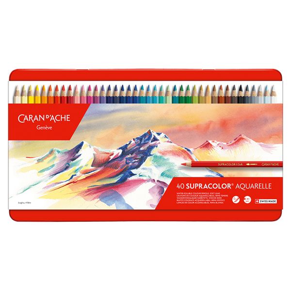 Boîte 40 crayons de couleur aquarellables Supracolor - mine tendre 3.8mm -Caran d'Ache