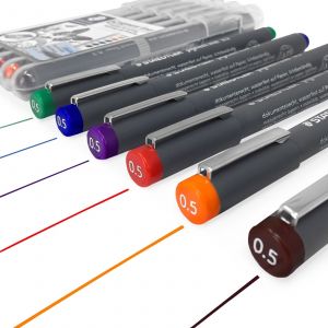 Etui de 6 feutres calibrés de couleurs - Pigment fineliner 0,5 mm - Staedtler