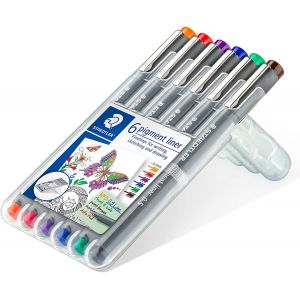 Etui de rangement pratique pour 6 feutres calibrés de couleurs - Pigment Liner 0,5 mm - Staedtler